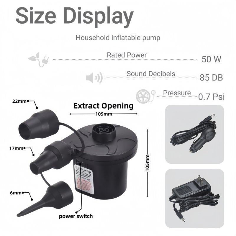 Electric Air Pump for Inflatable Pools, Mattresses & Toys - 100 GPM, 110-240V/12V