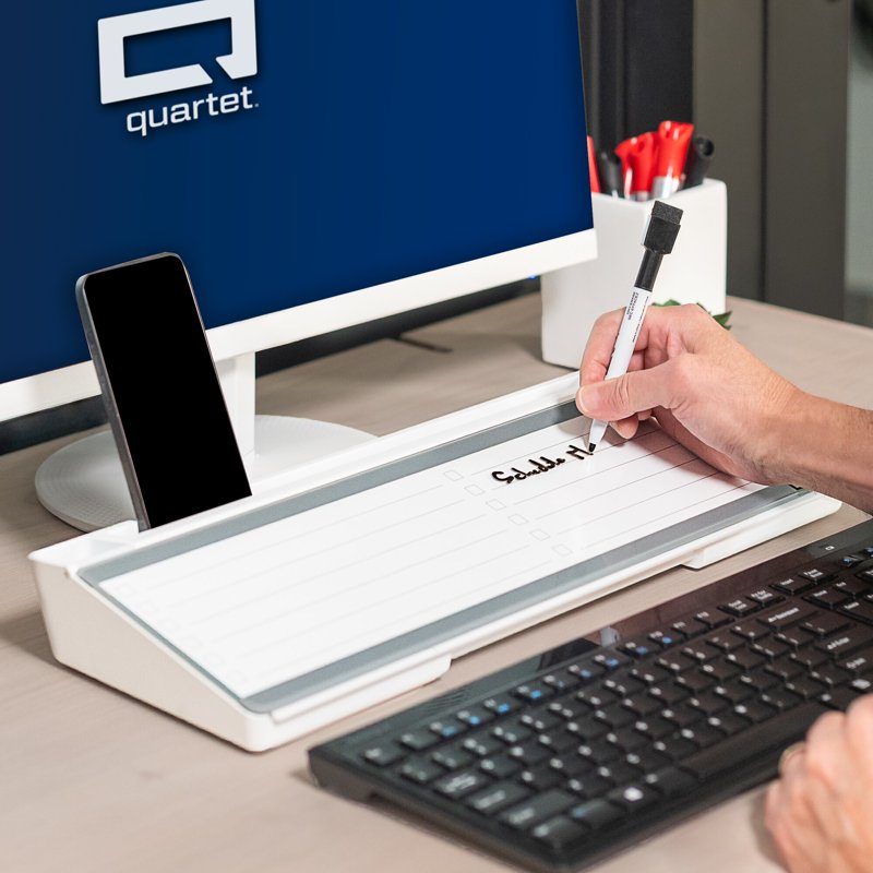 Glass Dry Erase Desktop Pad 18x6 Inches with Storage & Templates