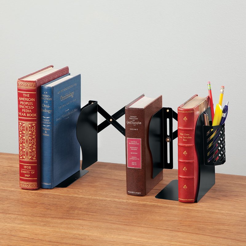 Adjustable Bookends with Pen Holder - Modern Office & Home Organizer