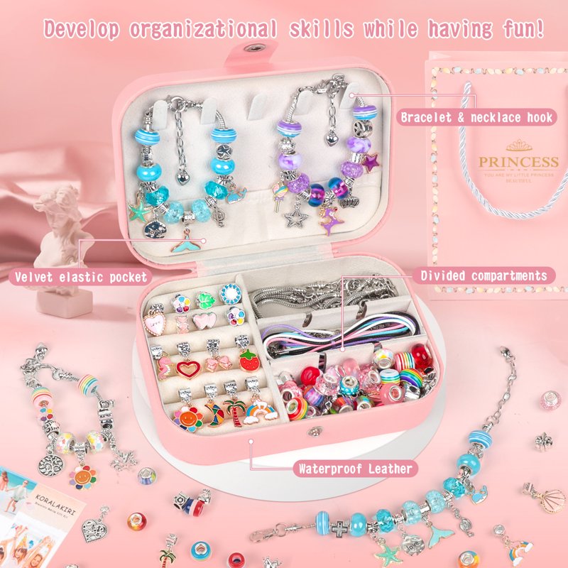 Girls Jewelry Making Kit with Charms & Organizer - 120 Pieces for Bracelets & Necklaces