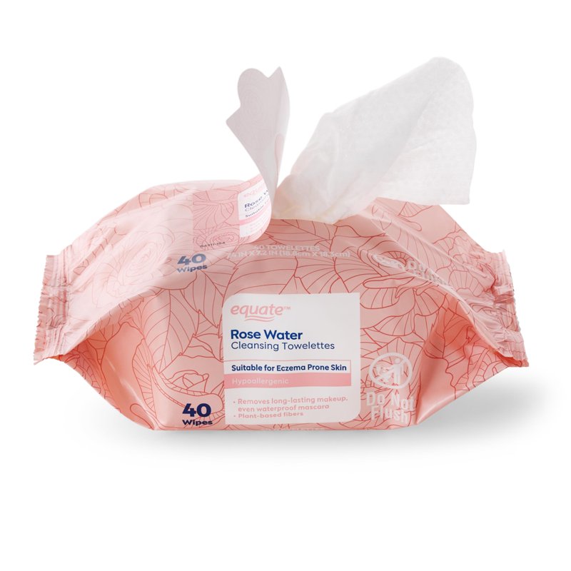 Rose Water Cleansing Towelettes - Hypoallergenic Makeup Remover & Skin Moisturizer - 6 Pack