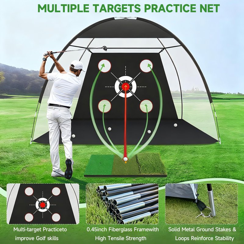 Golf Net with Practice Mat - 10x7ft Hitting Net for Backyard Driving, Chipping and Swing Training