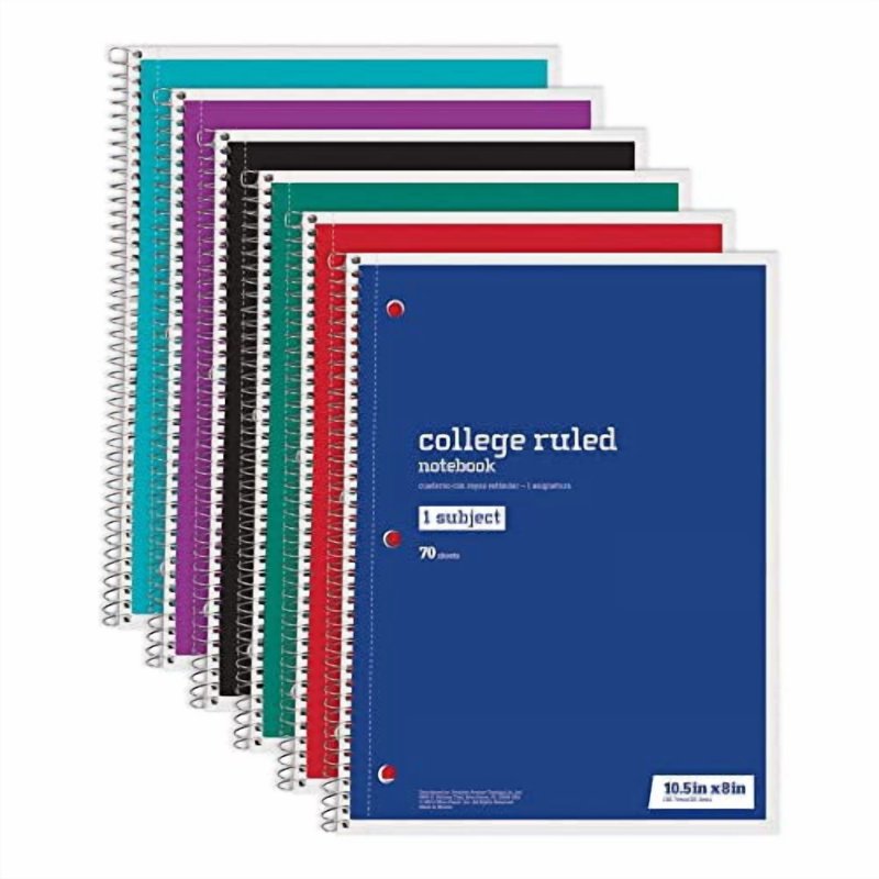 Wirebound Notebook Pack of 6 - 8x10.5 Inch College Ruled Office & School Supplies