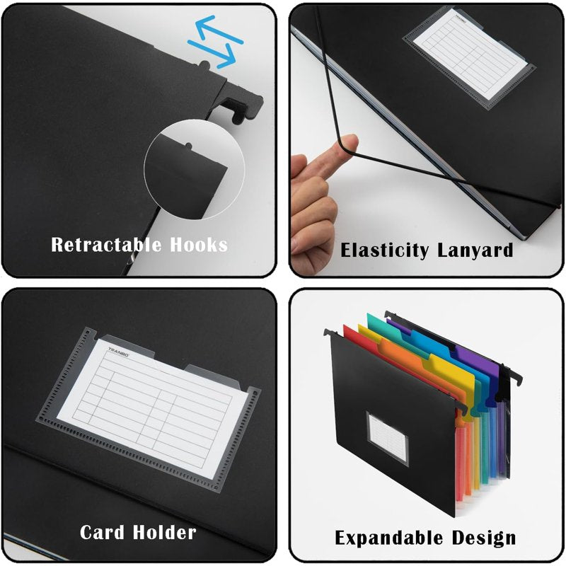 Expanding Hanging File Folders with 7 Pockets and Retractable Hook - 3 Pack