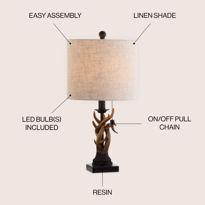 Mini Resin LED Table Lamp with Antlers - Rustic Lodge Style, 20.5"