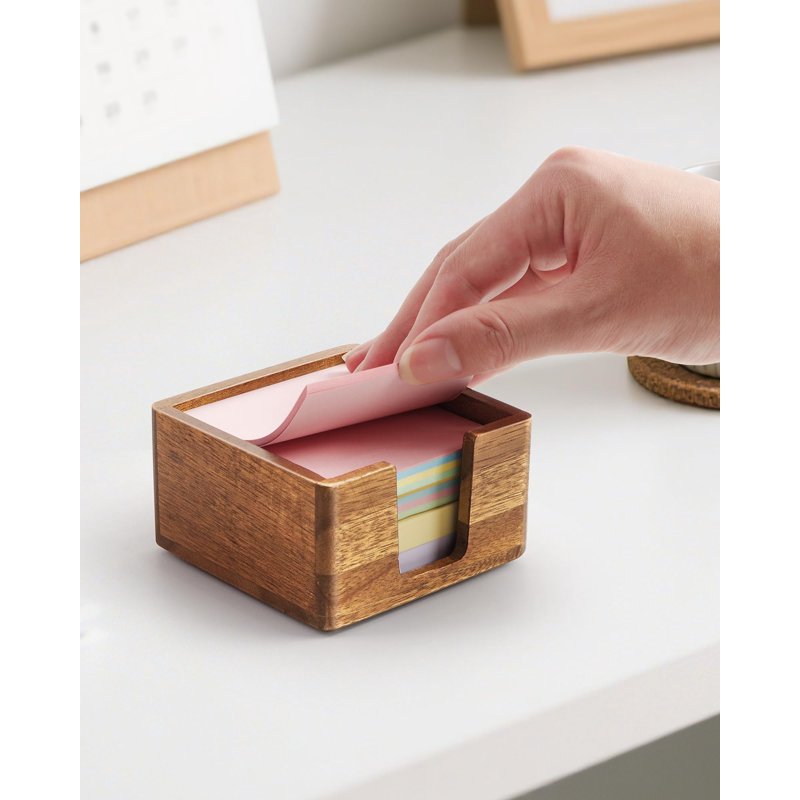 Acacia Wood Sticky Note Holder for Desk Organizer, 3x3 Inches, Natural Finish