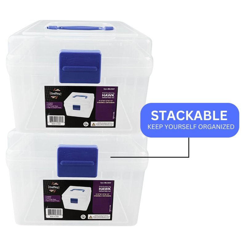 Plastic Storage Box with Blue Handle & Latch - 8.25 Inch Organizer