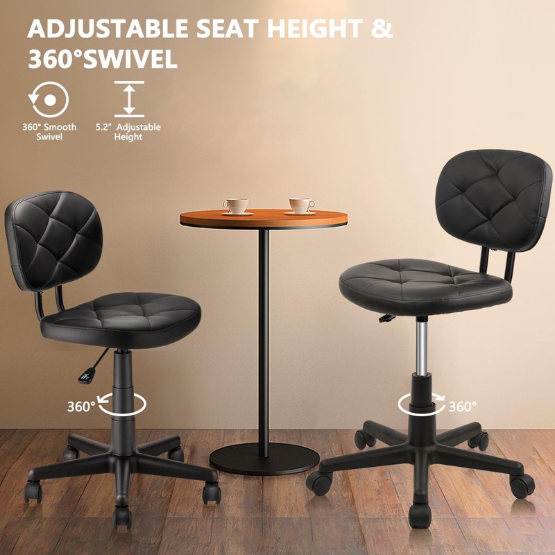 Adjustable Swivel Rolling Stool with PU Leather Seat and Foot Rest - Modern Drafting Chair