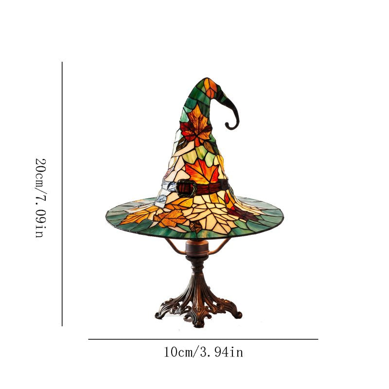 Halloween Witch Hat Lamp with Tiffany Stained Glass Design - Fall Decor for Home & Party