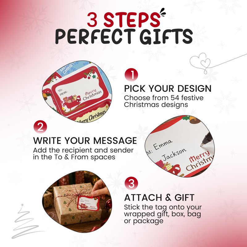 Christmas Gift Tag Stickers Set - 108 Count Holiday Gift Wrapping Labels