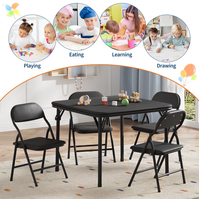 Kids Folding Table and Chairs Set - Child Activity Furniture for Play and Dining