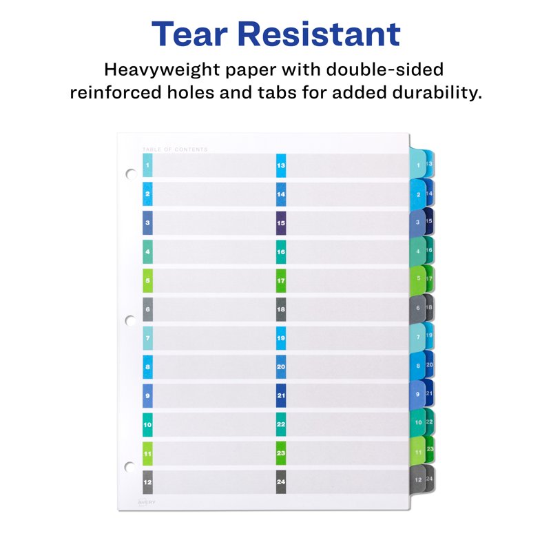 Double Column Tab Dividers for Binders - Customizable Table of Contents - Multi-Color Set