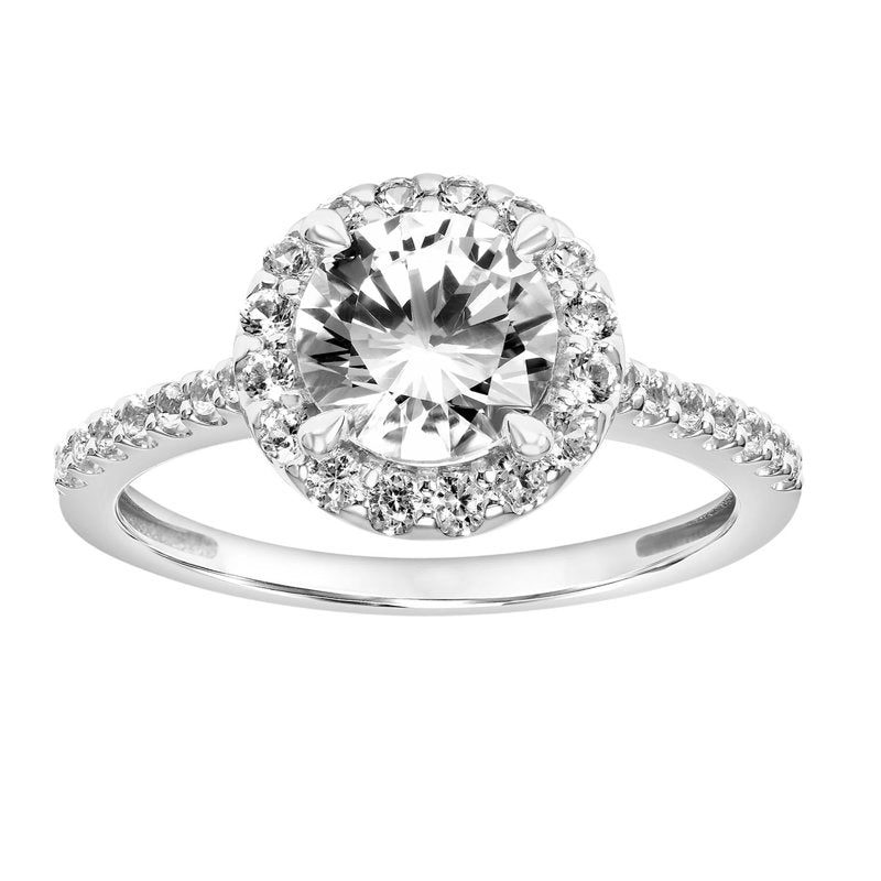 Sterling Silver White Sapphire Halo Engagement Ring - 2.1 Carat T.G.W.
