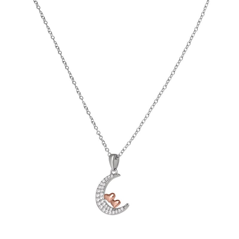 Women's Pink Gold Plated Cubic Zirconia Pendant Necklace, 18 Inch +2 Inch Extender