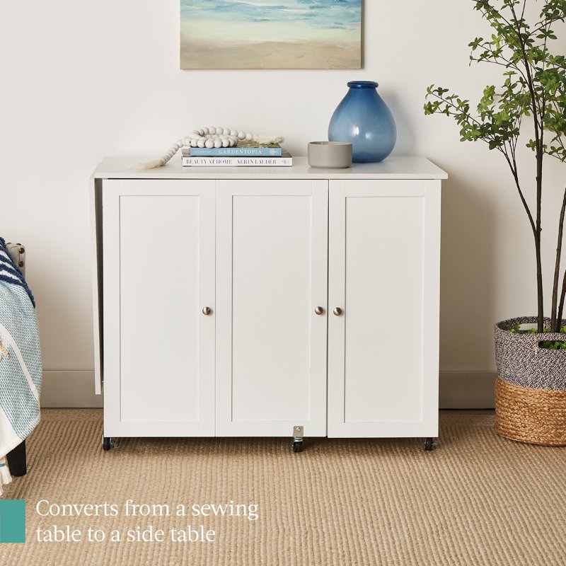 Large Folding Sewing & Craft Table with Storage, Magnetic Doors, Wheels