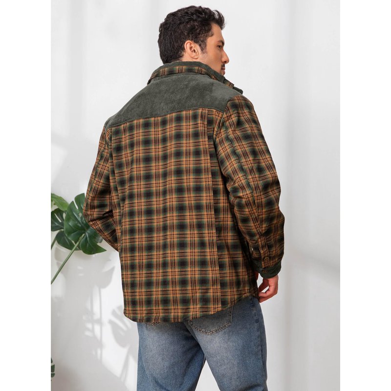 Light Army Green Fexilor Men’s Corduroy Plaid Sherpa Lined Flannel Shirt Jacket, XL