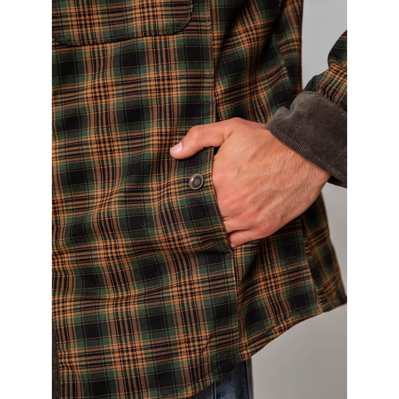 Light Army Green Fexilor Men’s Corduroy Plaid Sherpa Lined Flannel Shirt Jacket, XL