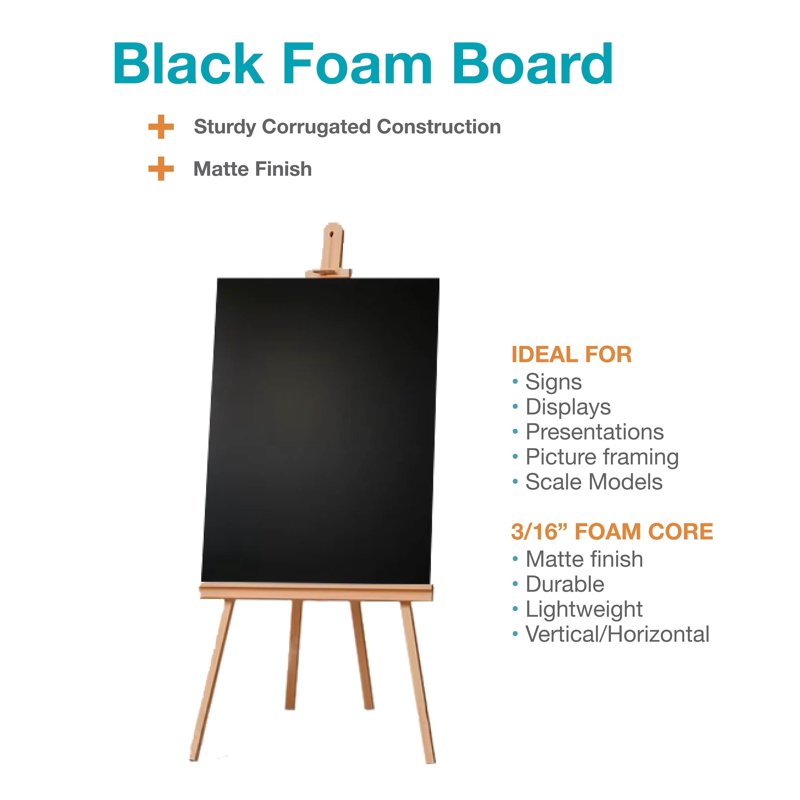 Black Foam Board 20 x 30 Inches - 2 Pack Display Boards for Crafts & Presentations