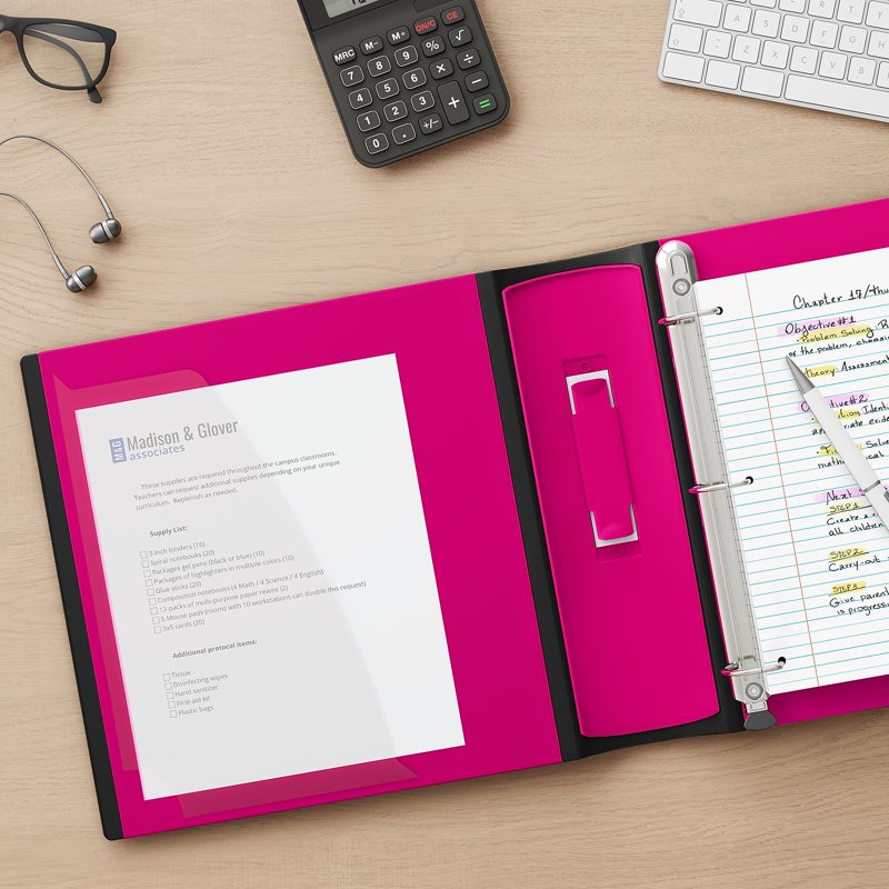 Pink 3-Inch D-Ring Binder for Office Documents, Holds 600 Sheets