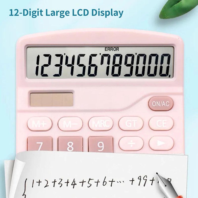 Large Screen Office Desktop Calculator - 12-Digit Digital Display, Dual Power