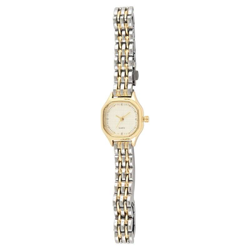 Ladies Two-Tone Metal Link Bracelet Watch with Adjustable Case
