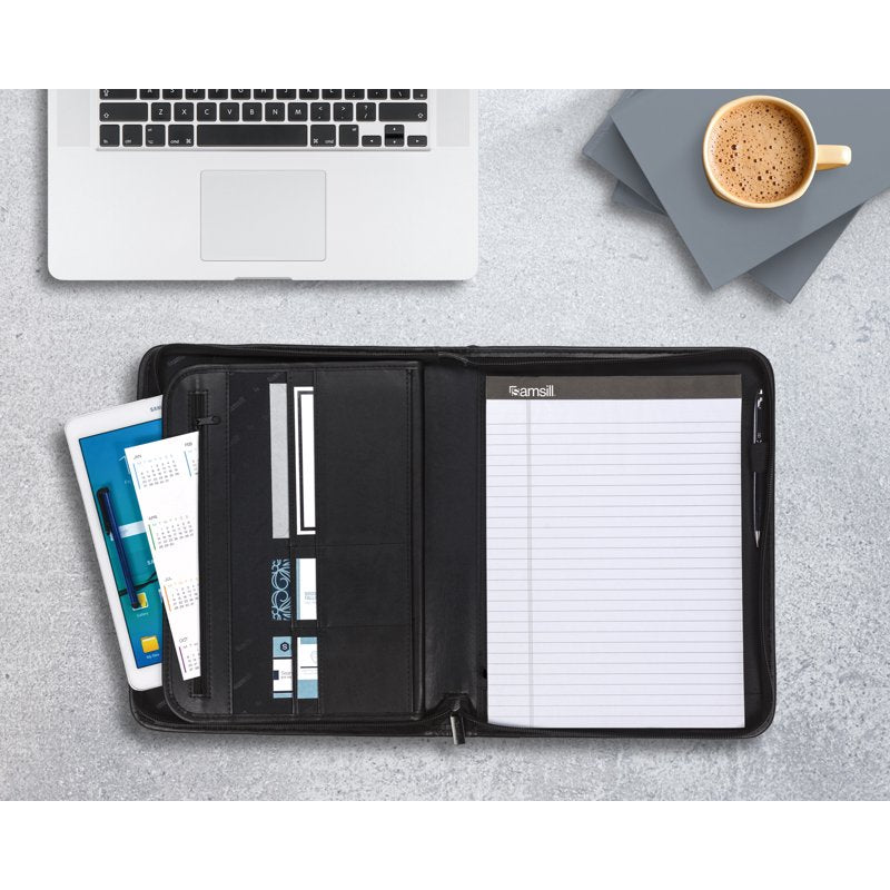 Professional Padfolio with Zippered Closure and Tablet Sleeve - Office Organizer
