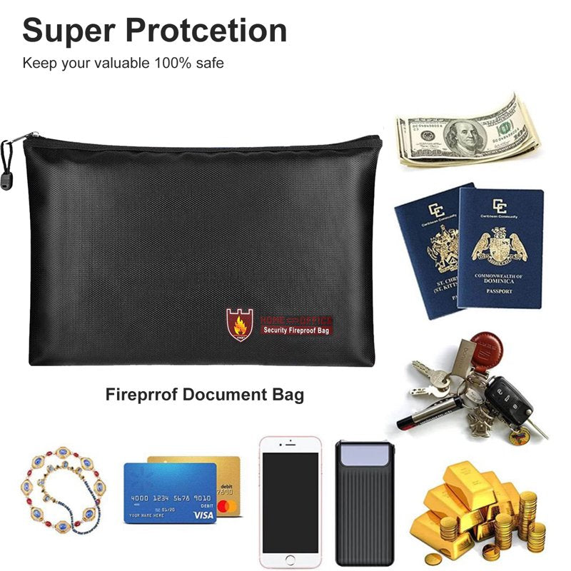 Fireproof Waterproof Document & Money Bag - 10.6 x 6.7 Inch Safe Storage Pouch for Cash, Passports, Jewelry