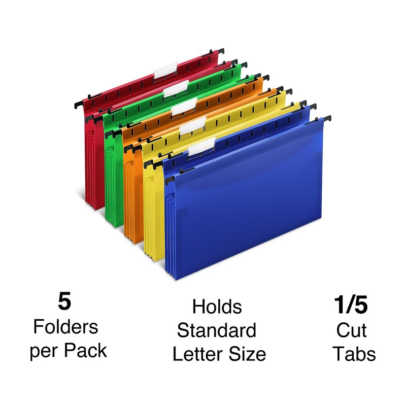 Poly Expanding Hanging File Folders Letter Size Assorted 5-Pack