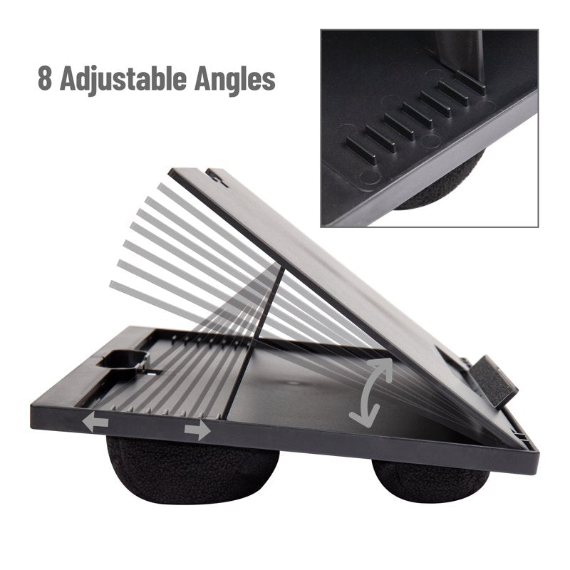 Mind Reader Adjustable 8-Position Lap Desk with Cushions & Monitor Holder, Black
