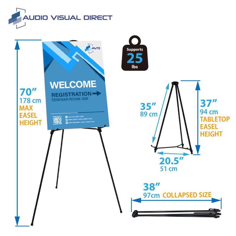 Lightweight Aluminum Telescoping Display Easel - Adjustable Height, Collapsible, Black