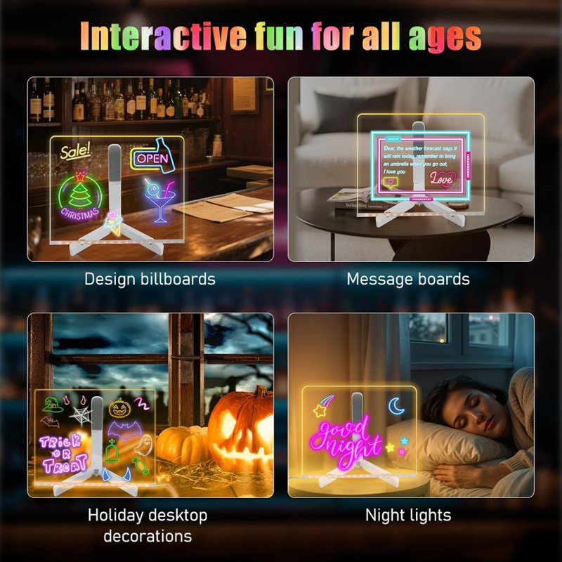 LED Drawing Board for Kids 11.8 x 7.9-inch Light Up Acrylic Message Board with Markers