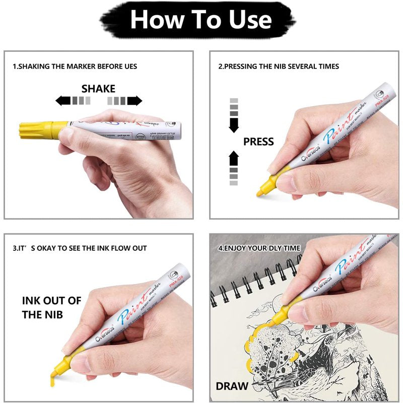 Silver Permanent Paint Markers Set - Waterproof Oil-Based, Quick-Dry, Multi-Surface Use - 12 Pack