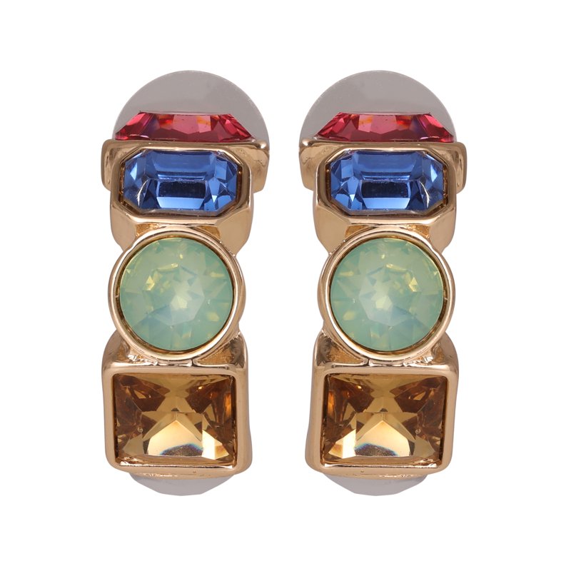 Multi Color Stone Hoop Earrings for Women - Gold-Tone Elegant Jewelry