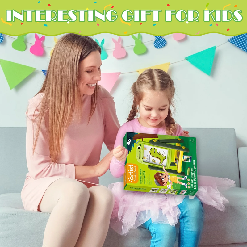 Kids Double-Sided Magnetic Art Easel with Painting Accessories, 3-8 Years
