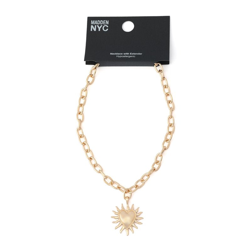Women's Gold-Tone Heart Sun Pendant Necklace with Pearl Accent
