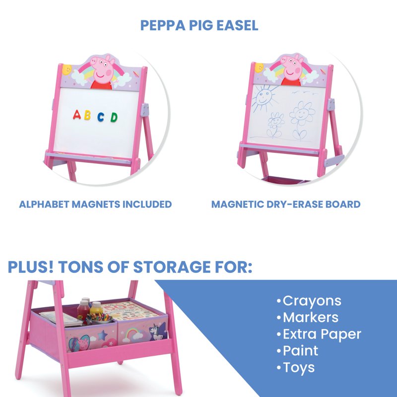 Peppa Pig Wooden Activity Easel with Storage by Delta Children - Magnetic Dry-Erase, Alphabet Magnets, Greenguard Gold