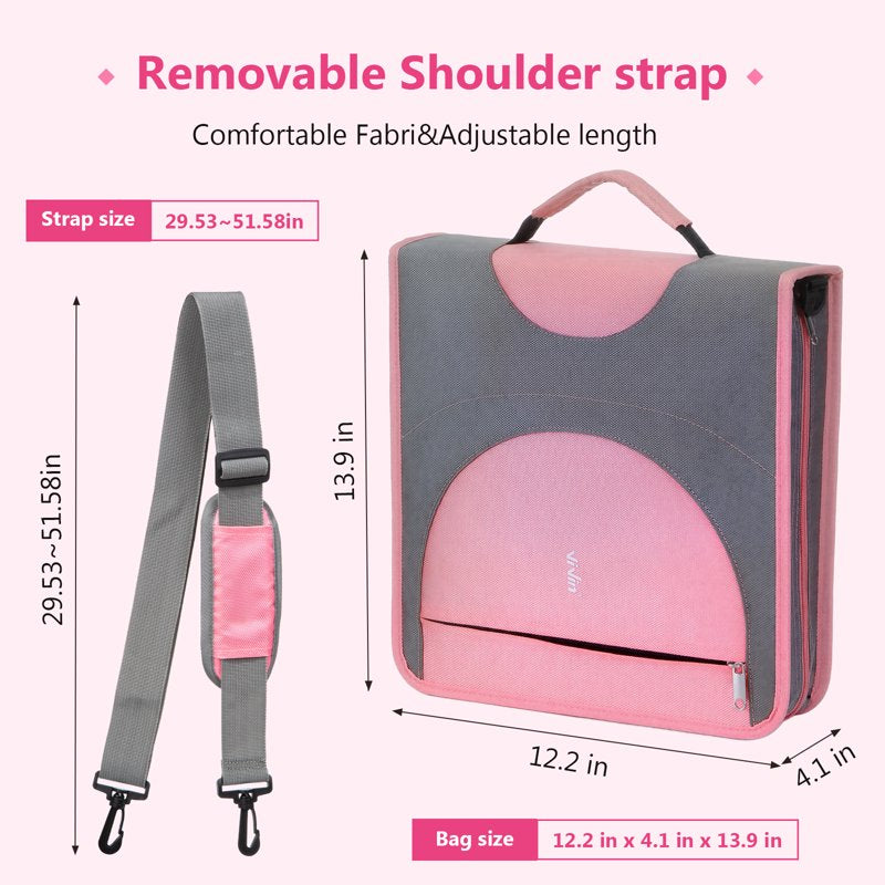 2-Inch Zipper Binder with O-Ring Mechanism and Multiple Pockets in Pink