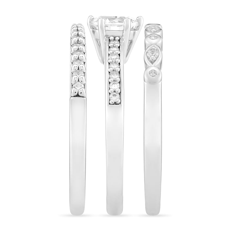 Sterling Silver Simulated Diamond Trio Stackable Ring Set Women Girls Jewelry