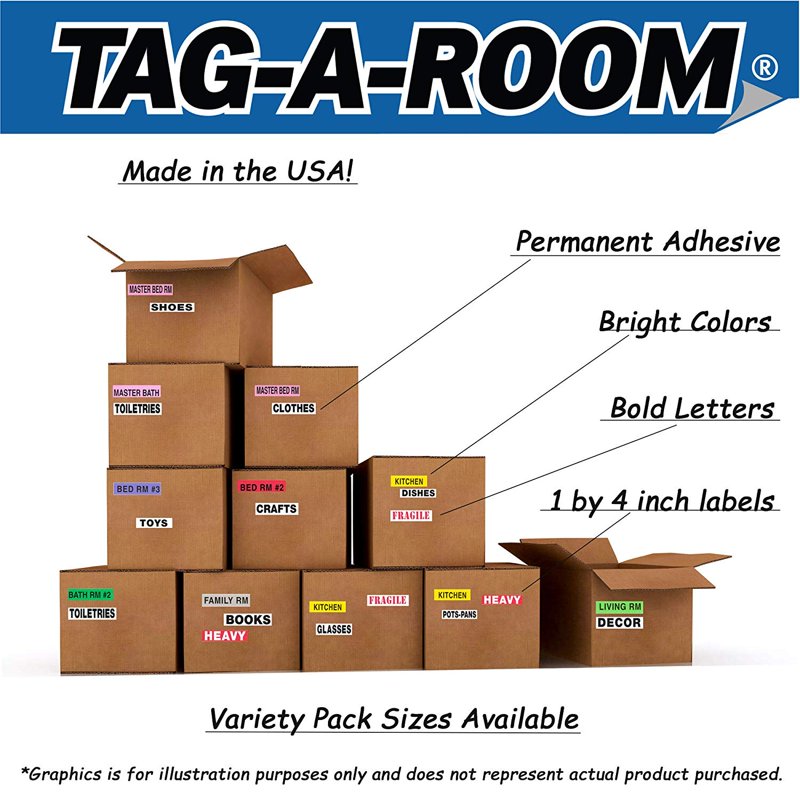 Color Coded Moving Box Labels Set - 800 Count Home Organization Pack