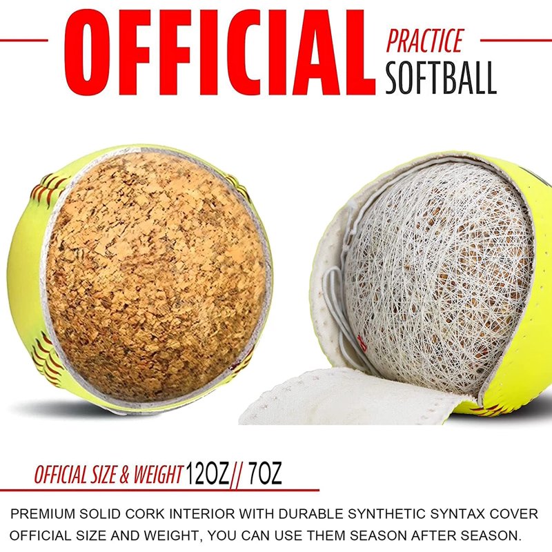 Practice Softballs Set - 12 Inch Official Size Leather Cover Training Balls for Youth and Beginners