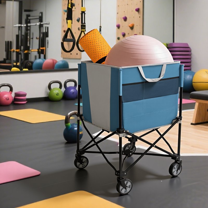 Sports Equipment Organizer Cart with Wheels, Collapsible Ball Storage Trolley