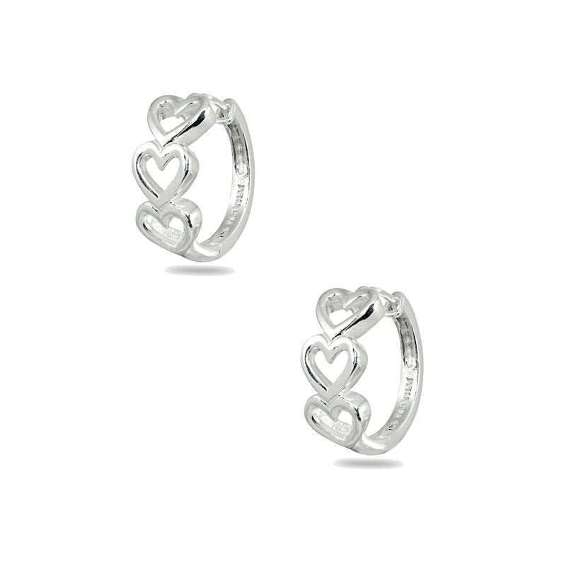 Sterling Silver Open Heart Huggie Hoop Earrings - Small, Polished Finish