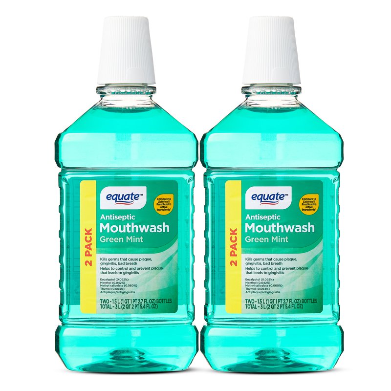 Antiseptic Mouthwash Green Mint Twin Pack 1.5L - Reduces Plaque & Gingivitis