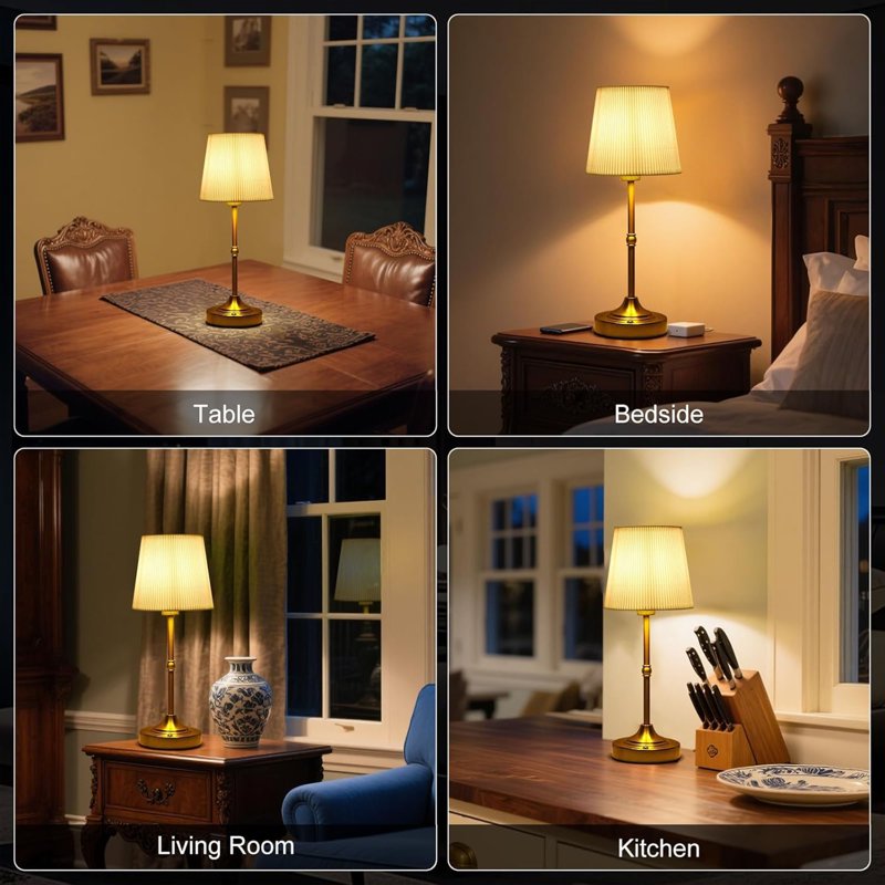 Cordless LED Table Lamp with Touch Dimming, 5200mAh Rechargeable Battery - Gold