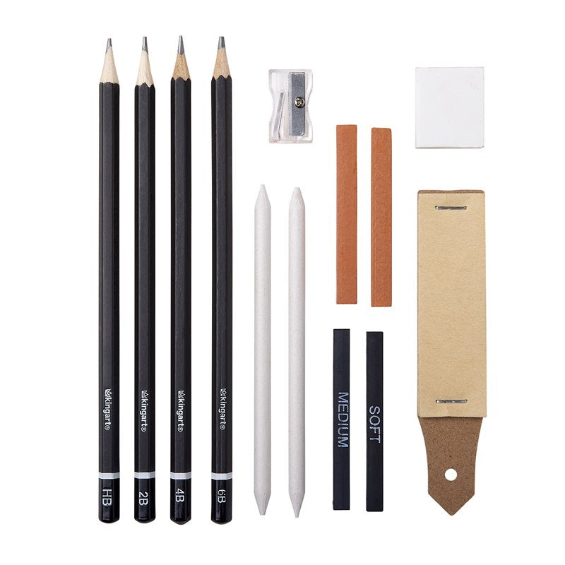13-Piece Sketching and Drawing Kit with Pencils Charcoal Pastels Blending Tools