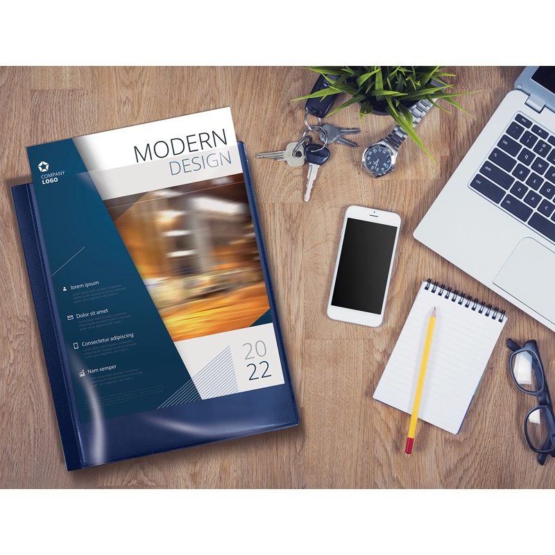 Blue 24-Pocket Presentation Book with Clear View Front Cover - 48 Sheet Pages, Durable Poly Cover