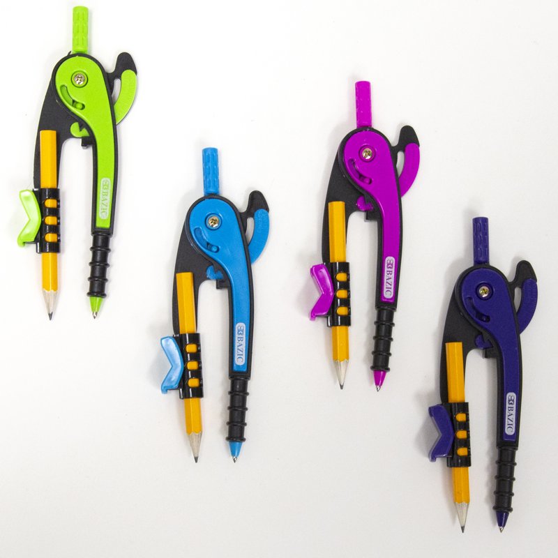 BAZIC Scale-Arm Compass w/ #2 Wood Pencil 6" Protractor Set [2807]