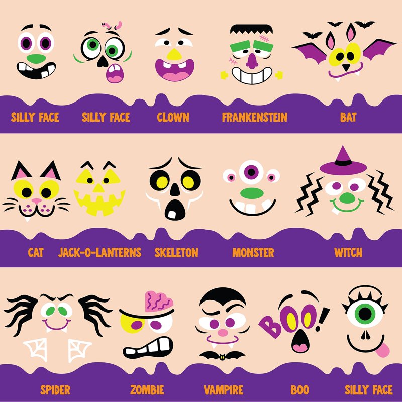 Halloween Pumpkin Foam Stickers Craft Kit - 16 Designs, 18 Sheets Kids Party Favors