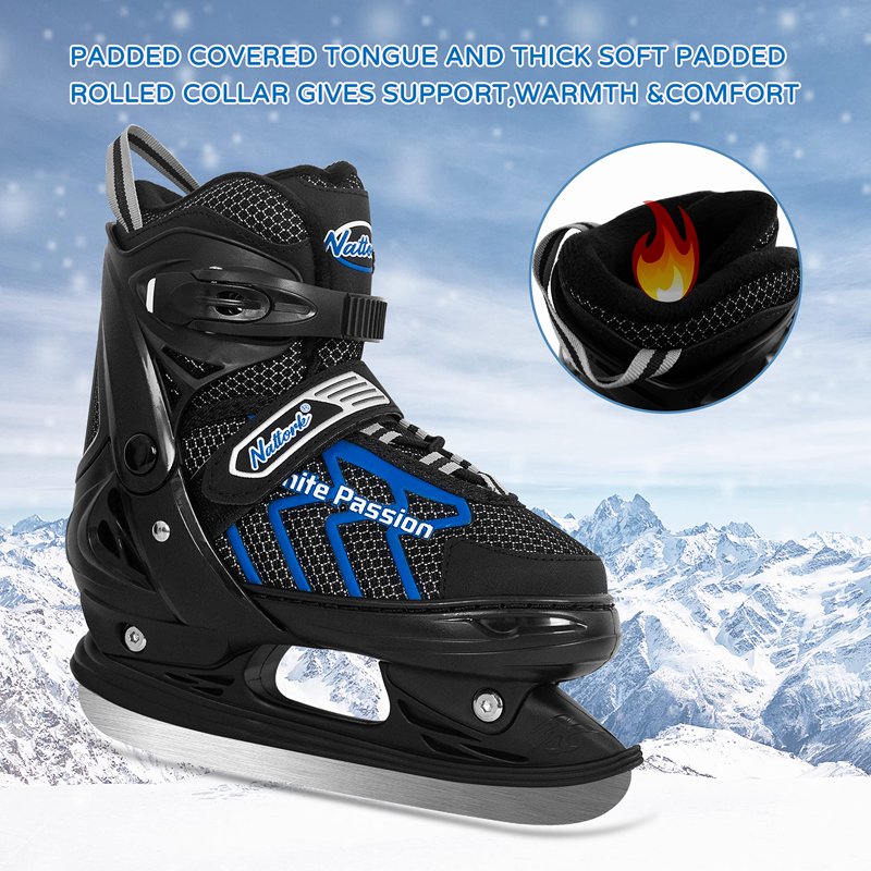 Adjustable Kids Ice Skates for Beginners - Youth Recreational Ice Skating Blue