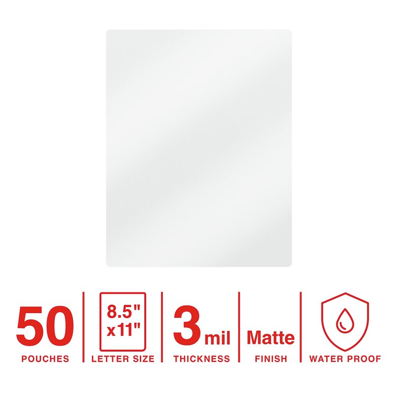 Matte Thermal Laminating Pouches Letter Size 3 Mil Pack of 50 - Protect Documents